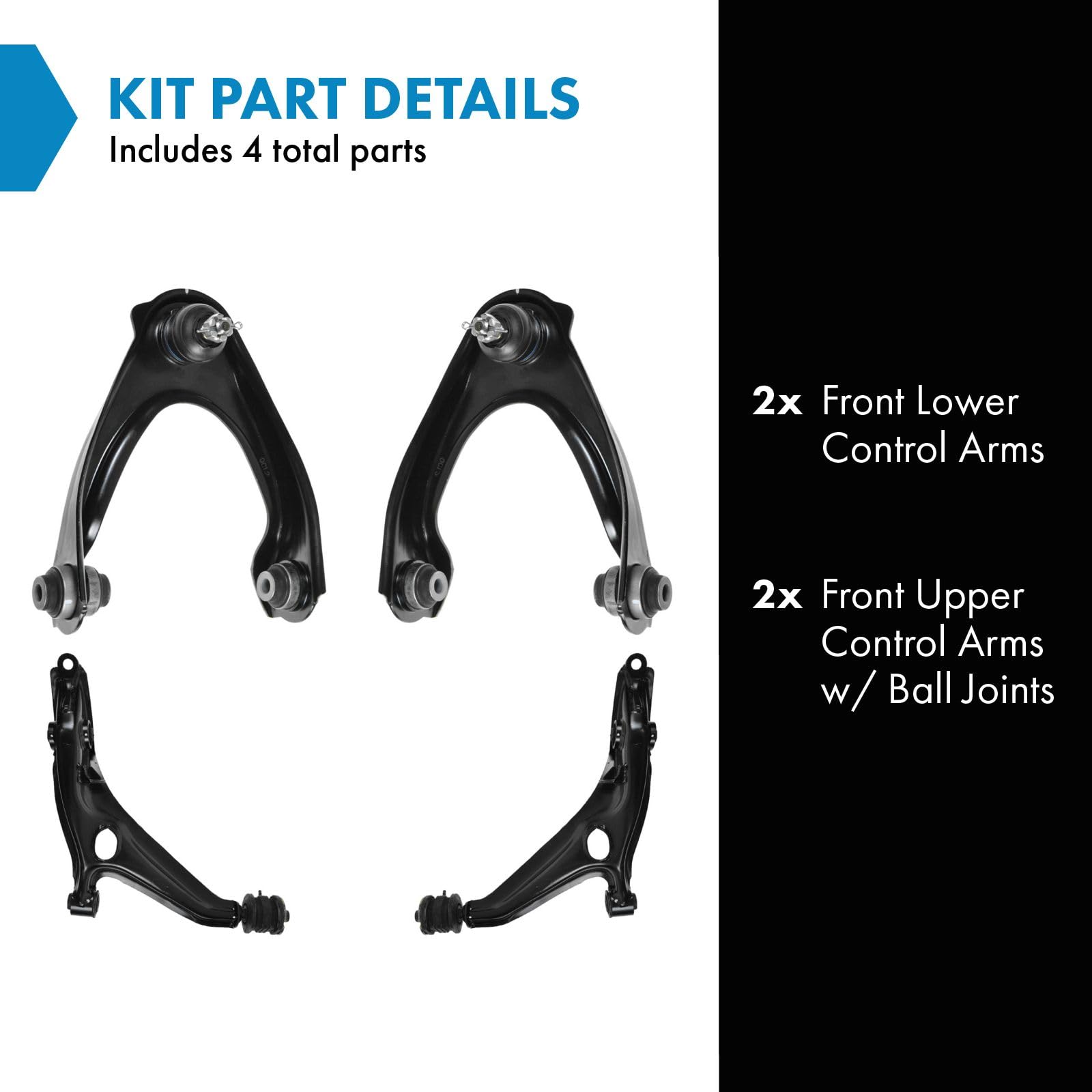 Trq Front Upper & Lower Control Arm With Ball Joint Set Compatible With 1999-2000 Honda Civic